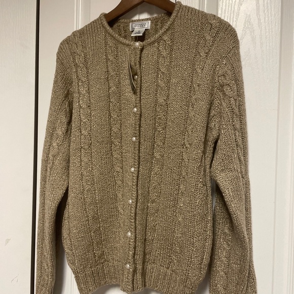 Jennifer Moore Sweaters - Jennifer Moore Womens Tan/buff Long Sleeves Button Front Cardigan Sweater M